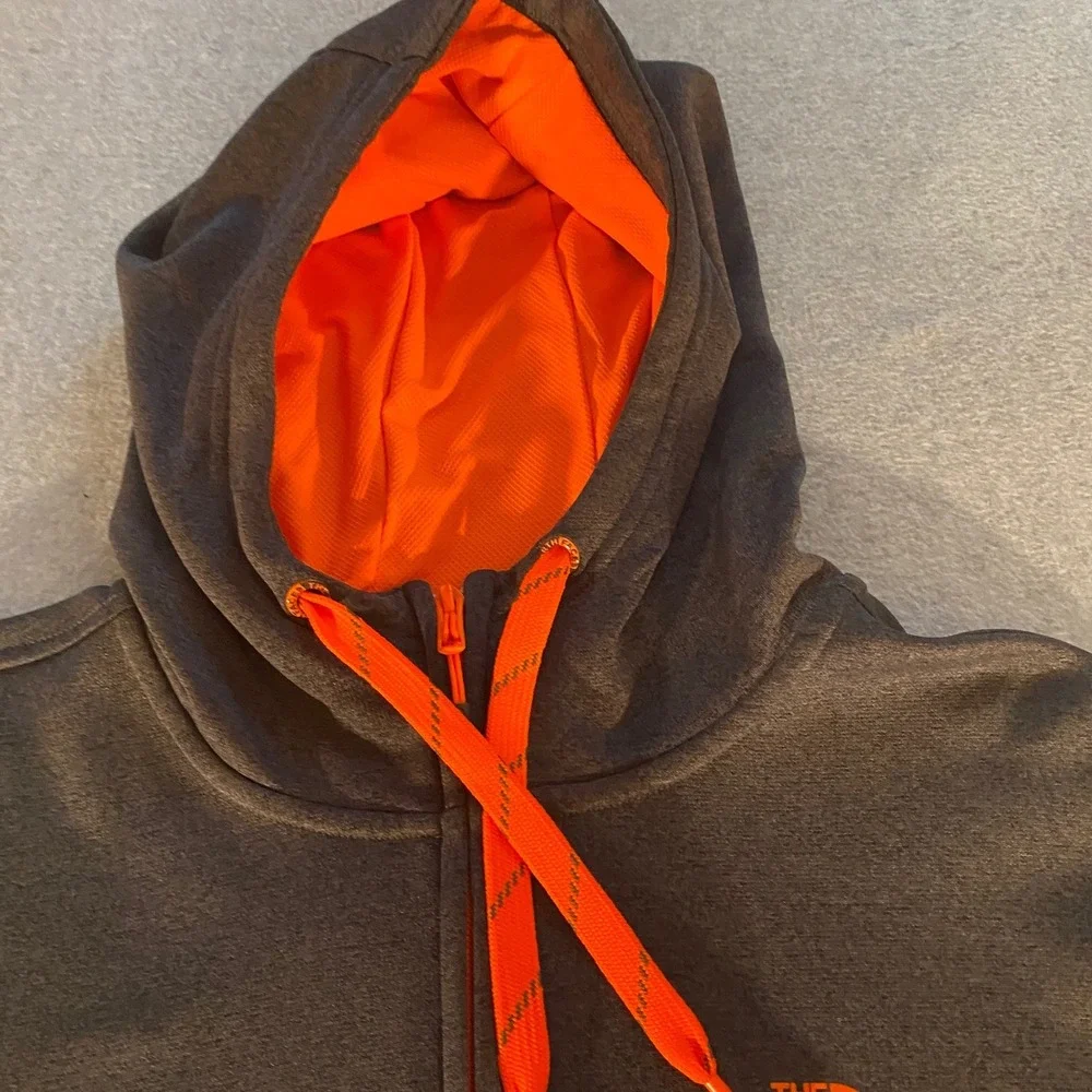 The North Face Mens XL Full Zip Hoodie Fleece Charcoal Gray Orange Logo